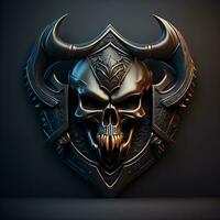 AI Generative, 3d illustration of a skull with horns and shield photo