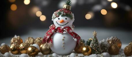 ai generative, Christmas winter with snowman on a landscape background photo