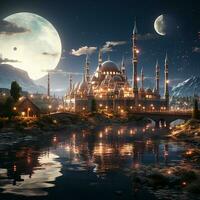 Majestic Mosques Discovering Architectural Splendors of Worship AI Generative photo