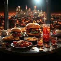 Fast food, Burger background image AI Generative photo