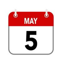 5 May, calendar date icon on white background. vector