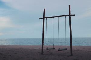 Landscape of swing on the beach with nobody background photo