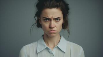 Angry Woman Looking at the Camera Isolated on the Minimalist Background photo