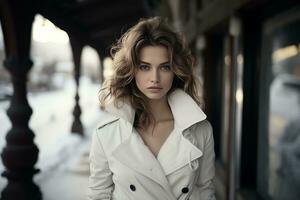 hermosa joven mujer en invierno ropa, creado con generativo ai foto
