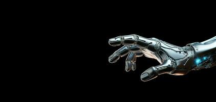 Robotic digital hand on dark background. Generative AI photo