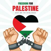 Vector freedom for palestine hand broken chain with heart flag background
