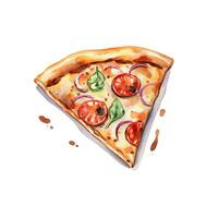 Hand drawn slice of pizza. Watercolor sketch isolated on white background. Vector illustration for food design