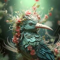 AI generated Mystical illustration of majestic bird with the details of bohemian style photo