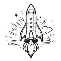 Retro rocket sketch, hand drawn Vector illustration Comic art