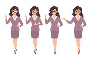 actitud personaje actitud de mujer de negocios en traje colocar. vector ilustración