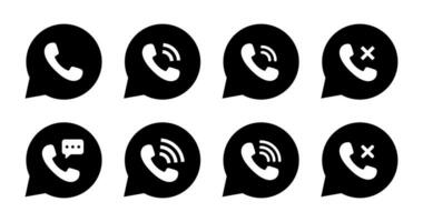 Phone call in speech bubble icon vector. Ringing telephone sign symbol set collection vector