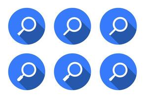 Search, loupe icon vector in blue circle. Magnifying glass sign symbol set collection