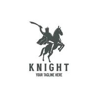 Horse Knight Silhouette, Medieval Horseman Horseback Warrior bring Sword War Logo Illustration Vector