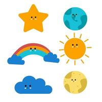 Set flat cute cartoon weather hand drawn design vector