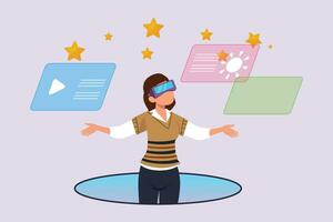 Happy people playing virtual game. Virtual game  concept. Colored flat vector illustration isolated.