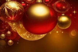 beautiful red background with gold christmas elements with space for text photo