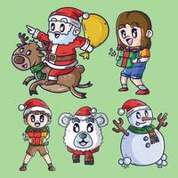 adorable Navidad vector dibujos animados ilustración conjuntos linda Navidad dibujos animados vector ilustración colocar. Navidad dibujos animados conjunto