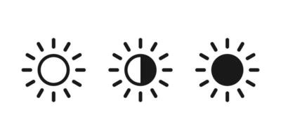 Brightness control icons set. Contrast level icon. Screen brightness and contrast level settings icon. vector