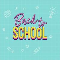 Back to school vector concept design. Back to school text in paper with color pencil, doodle art, clip art, painting and clock elements for educational learning decoration. Vector illustration.