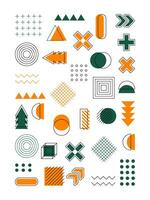 Set of geometric abstract elements, memphis design vector