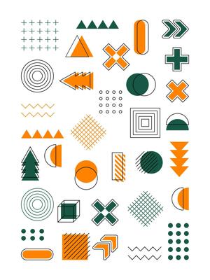 Set of geometric abstract elements, memphis design