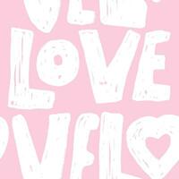 Seamless pattern with hand drawn letters. Love inscription. Kids drawing style. Pink and white script written with a brush. Handwritten texture for Valentine's day. Geometric pattern with typography vector