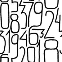 Seamless pattern with hand drawn numbers. Simple kids drawing style. Black and white numbers written with a brush. Handwritten numeral texture vector