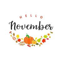 Hello November greeting card. Social media poster vector