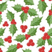 Christmas hollies winter berries seamless repeat pattern. Background for wallpaper, fashion print, textile, fabric, scrapbooking, invitation, Christmas card, decoration, festive, traditional, simple vector
