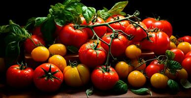 Lots of ripe red fresh tomatoes, eco products - AI generated image photo