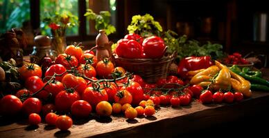 Lots of ripe red fresh tomatoes, eco products - AI generated image photo