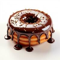 Chocolate donut with sugar threads and topping - AI generated image photo