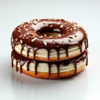 Chocolate donut with sugar threads and topping - AI generated image photo