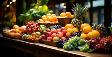 tienda de comestibles almacenar, supermercado, Fresco Fruta mercado, eco comida - ai generado imagen foto