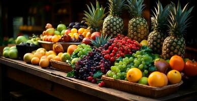 Grocery store, supermarket, fresh fruit market, eco food - AI generated image photo