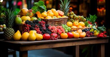 tienda de comestibles almacenar, supermercado, Fresco Fruta mercado, eco comida - ai generado imagen foto