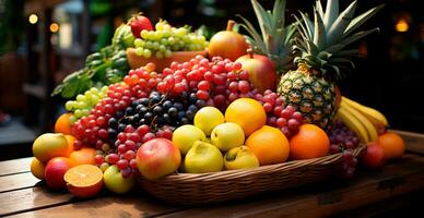 Grocery store, supermarket, fresh fruit market, eco food - AI generated image photo