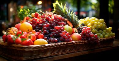 Grocery store, supermarket, fresh fruit market, eco food - AI generated image photo