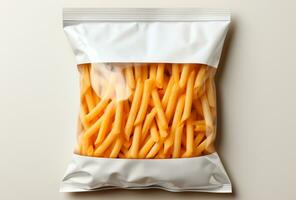 Packaging of frozen French fries, semi-finished fast food, zip packaging - AI generated image photo
