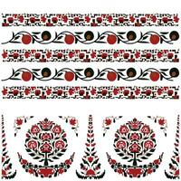 A vibrant red and black pattern seamless borders featuring a majestic tree vector