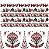 A vibrant red and black pattern seamless borders featuring a majestic tree vector