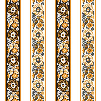 A vibrant striped borders fabric with floral patterns