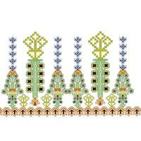 A cross stitch pattern border depicting a serene row of trees vector