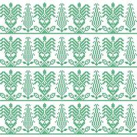 A cross stitch pixel art border pattern in green and white vector