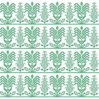 A cross stitch pixel art border pattern in green and white vector