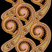 A vibrant red and yellow paisley pattern against a black background vector