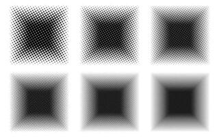 Collection square gradient halftone dotted background. Dots texture element template. Texture overlay grunge distress linear. Black and white duotone faded effect layout. Vector illustration