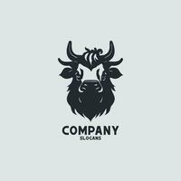 Highland cow head design on silhouette black and white isolated background. Farm Animal. Cows logos or icons. vector illustration