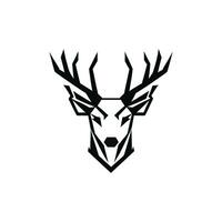 Deer head logo design. Abstract, geometric drawing deer face. Black silhouette of deer with horns. Vector illustration