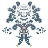A vibrant circular indian mughal arabic insired abstract design with blue and red colors vector